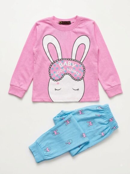 Girls' Sleepy Bunny Pink & Baby Blue Pajama Set