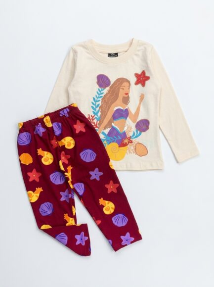 Girls' Magical Mermaid Cream & Burgundy Pajama Set