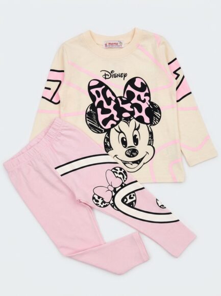 Girls' Disney Minnie Mouse Leopard Bow Cream & Pink Pajama Set
