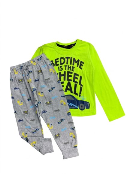Kids' Neon Green & Grey Race Car Pajama Set