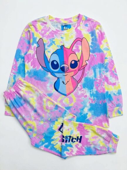 Girls' Tie-Dye Stitch & Angel Long Pajama Set