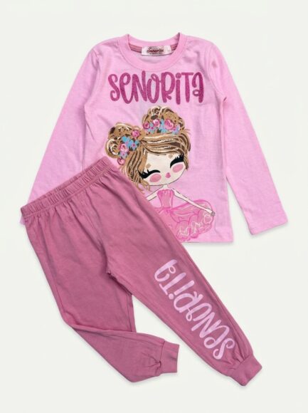 Girls' Pink Señorita Ballerina Long Pajama Set