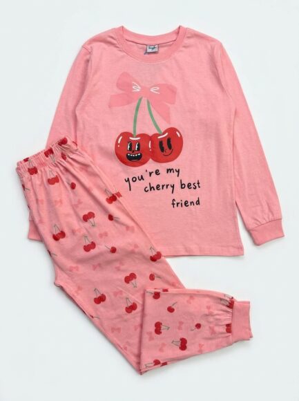 Girls' Pink Cherry Best Friend Long Pajama Set