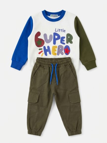 Boys' Little Super Hero Colorblock Sweatshirt & Cargo Pants Set