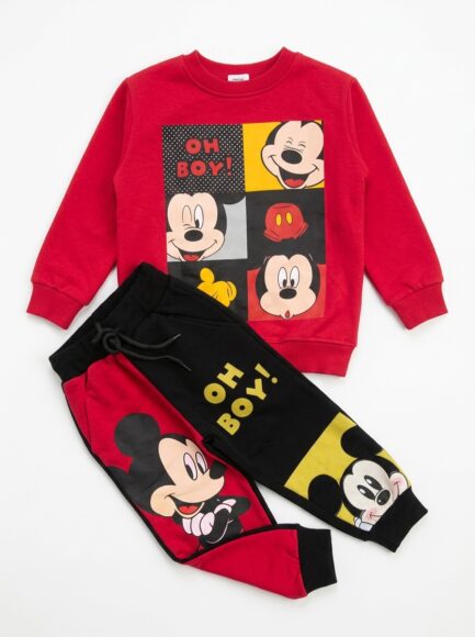 Kids' Red & Black Mickey Mouse "Oh Boy!" Tracksuit Set