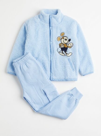 Boys' Light Blue Teddy Fleece Mickey Mouse Tracksuit Set