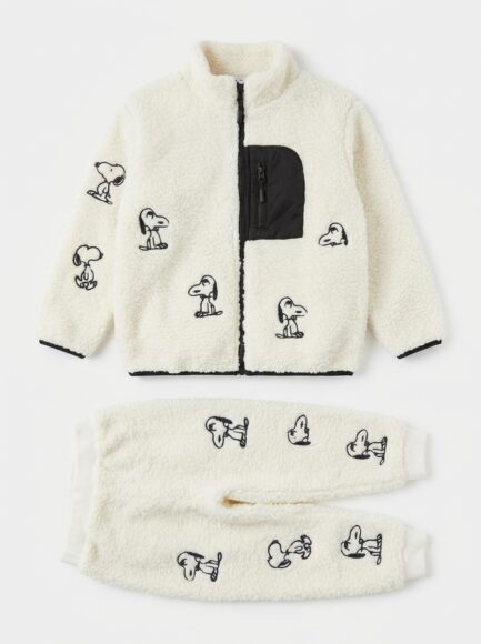 Kids' Cream Snoopy Fleece Jacket & Joggers Set