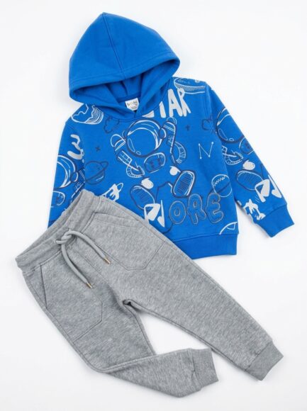 Boys' Blue Astronaut Hoodie & Grey Joggers Tracksuit Set