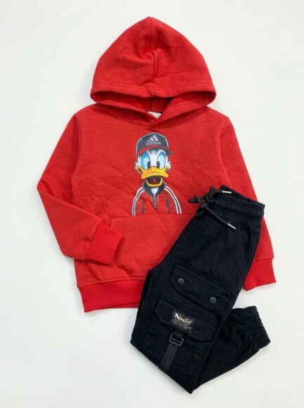 Boys' Red Donald Duck Hoodie & Black Cargo Pants Set