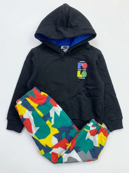 Boys' Black POLO Hoodie & Geometric Camo Joggers Set