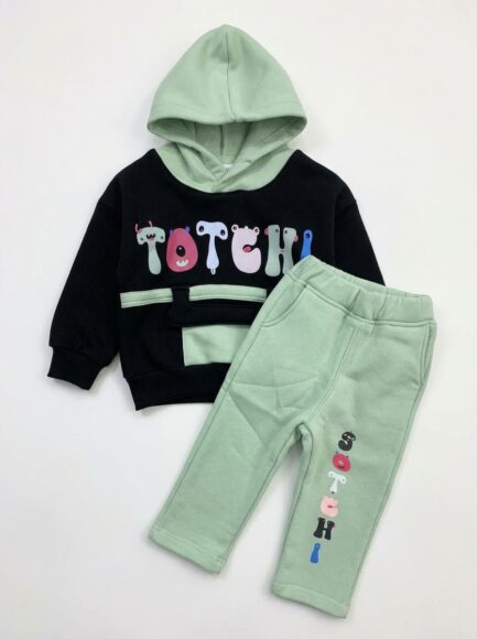 Kids' Mint Green & Black Monster Graphic Hoodie Tracksuit Set