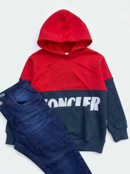 Boys' Red & Navy Colorblock Hoodie & Denim Jeans Set