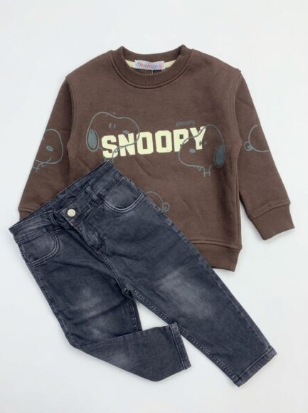 Boys' Brown Snoopy Sweatshirt & Washed Black Jeans Set