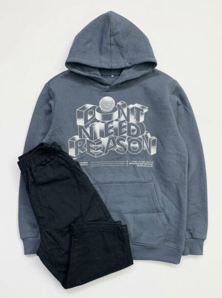 Boys' Charcoal Grey "DON'T NEED REASON" Hoodie & Black Pants Set