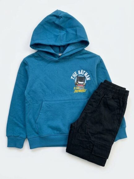 Boys' Teal Batman Hoodie & Black Cargo Pants Set