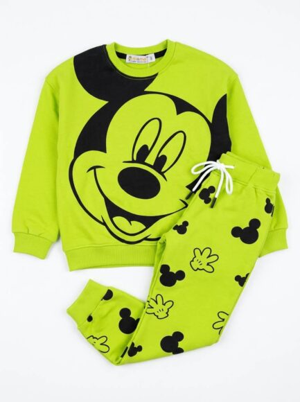 Kids' Neon Lime Green Mickey Mouse Sweatshirt & Joggers Set