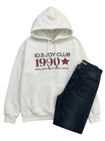 Boys' White Graphic Hoodie & Dark Denim Jeans Set