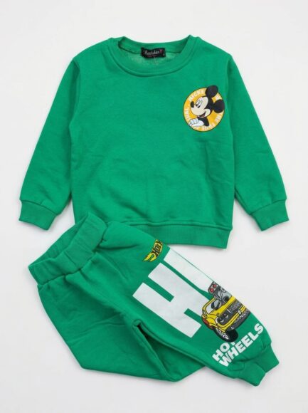 Boys' Green Mickey Mouse & Hot Wheels Sweatshirt and Joggers Set