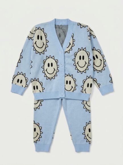 Kids' Smiley Sun Knitted Cardigan & Pants Set