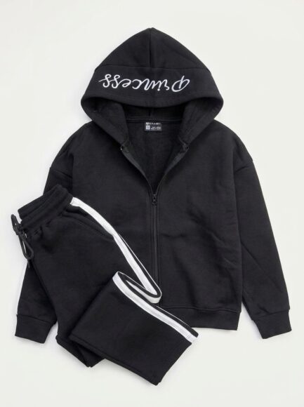 Girls' Black "Princess" Two-Piece Tracksuit