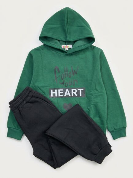 Kids' "Follow Your Heart" Green & Black Two-Piece Tracksuit