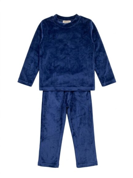 Kids' Solid Navy Velvet Loungewear Set