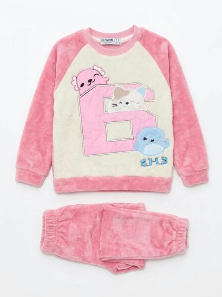 Girls' Pink Plush Two-Piece Pajama Set