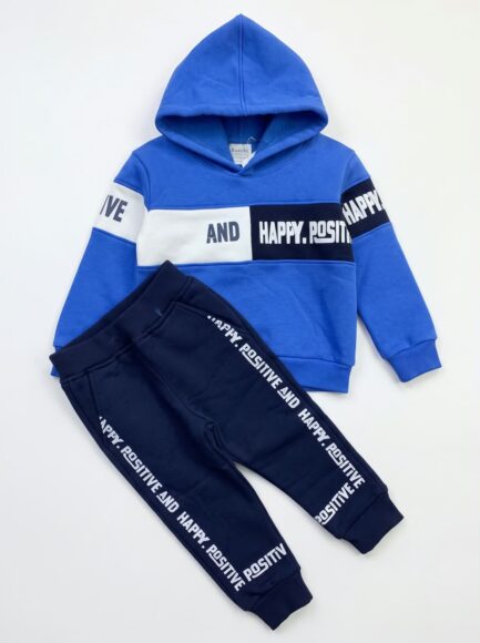 Boys' Blue "Positive & Happy" Two-Piece Hoodie Set