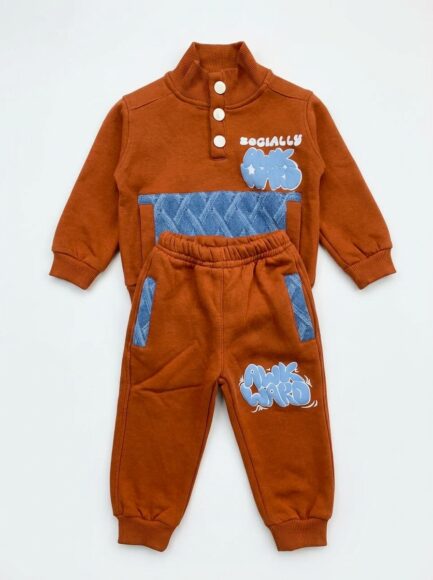 Kids' Rust Orange Graphic Tracksuit Set
