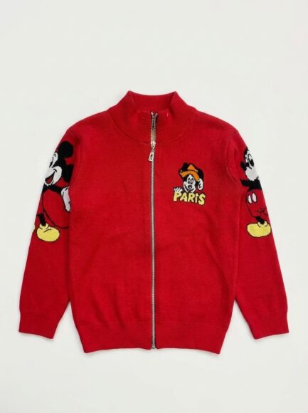 Kids' Red Knit Zip-Up Mickey Cardigan