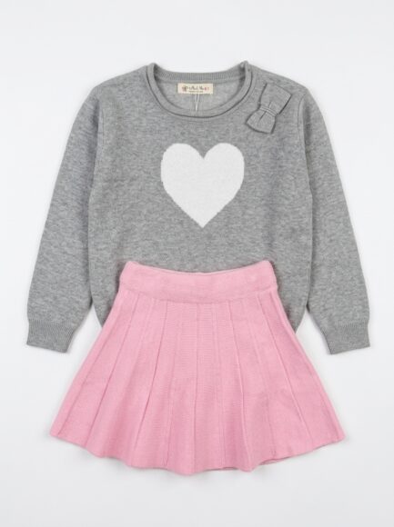 Girls' Knit Heart Sweater & Pleated Skirt Set