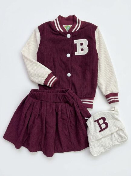 Girls' Corduroy Varsity Jacket, Skirt & Bag Set