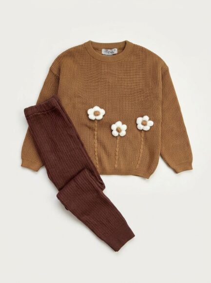 Girls' Knit Floral Sweater & Ribbed Leggings Set
