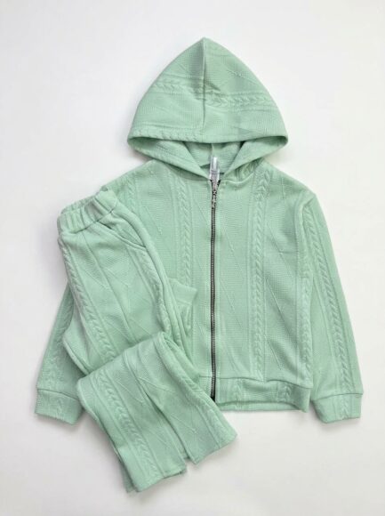 Kids' Mint Green Textured Zip-Up Hoodie & Pants Set