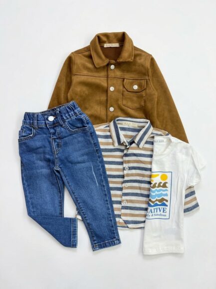 Boys' 4-Piece Jacket, Striped Shirt, Graphic Tee & Jeans Set