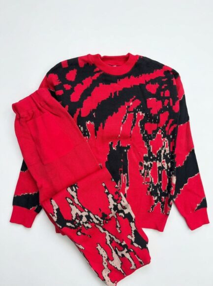 Kids' Red & Black Abstract Knit Sweater Set