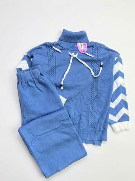 Kids' Blue Knit Turtleneck & Chevron Pants Set