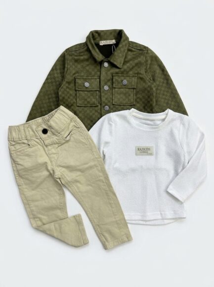 Boys' 3-Piece Olive Jacket, Textured Top & Pants Set