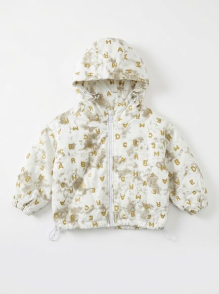 Kids' Alphabet Print Hooded Zip-Up Windbreaker Jacket