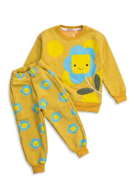 Kids' Mustard Yellow Smiling Flower Sweatshirt & Joggers Set