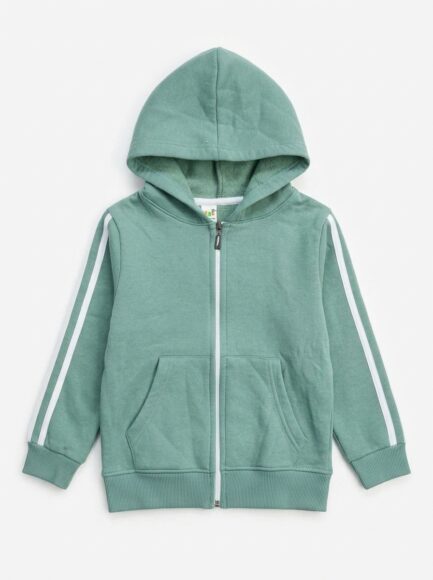 Kids' Sage Green Striped Zip-Up Hoodie