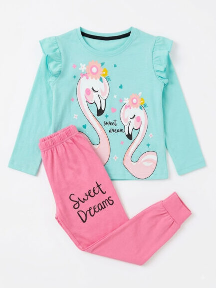 Girls' Flamingo Sweet Dreams Mint & Pink Pajama Set