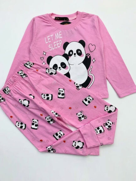 Girls' Cute Panda Love Pink Pajama Set