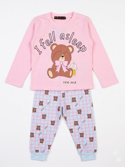 Girls' "I Fell Asleep" Teddy Bear Pink & Lilac Pajama Set